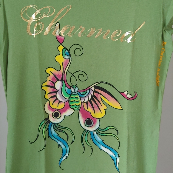 Ed Hardy Designs Short Sleeve T-Shirt Green Vintage Butterfly Size Medium - Picture 5 of 12